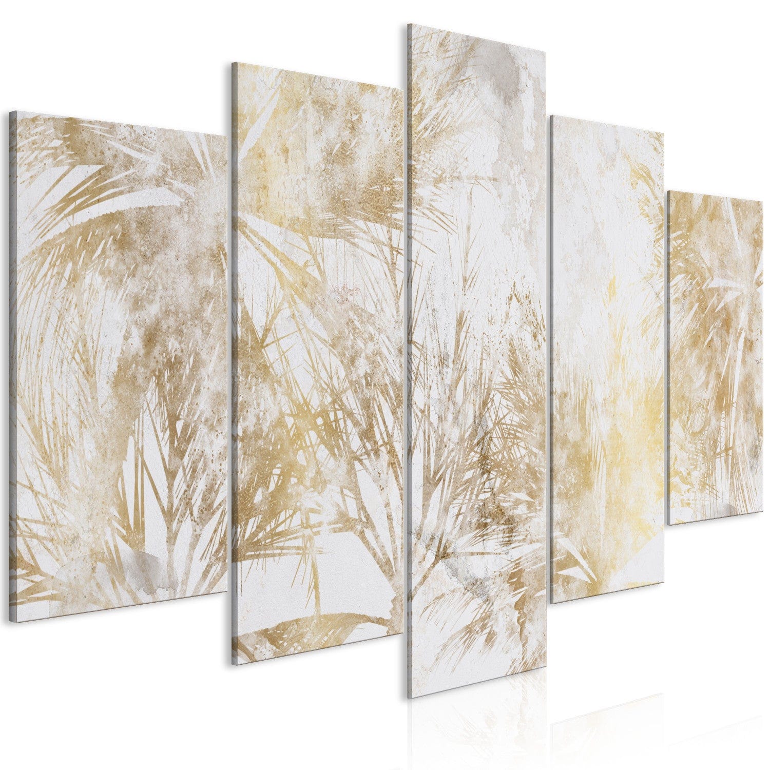 Glezna - Tropiskas lapas zeltainos toņos uz gaiša fona, 151428 G-ART