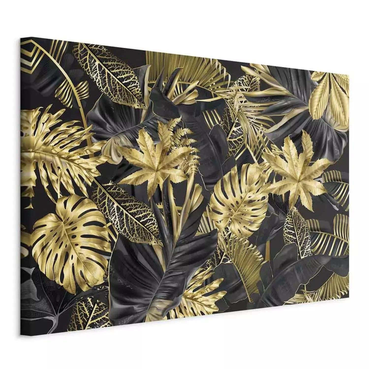 Kanva - Tropu lapas zelta un melnā krāsā - elegantam interjeram ART XL