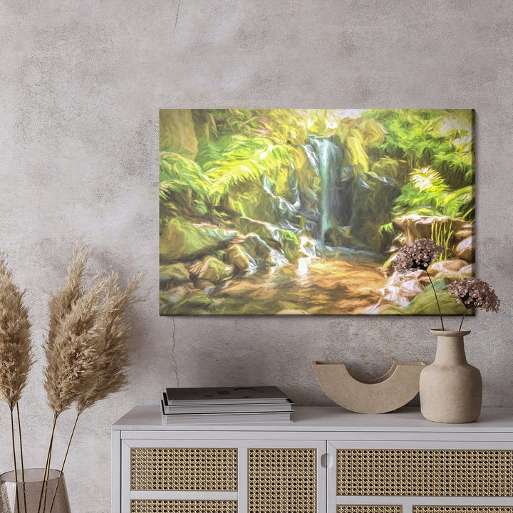 Kanva - Ūdenskritums džungļos, kas izskatās kā gleznojums, N-1546 X-ART