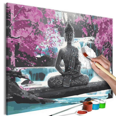 Kanva uz audekla "izkrāso pēc cipariem" - Buda un ūdenskritums, 60x40 cm Artgeist