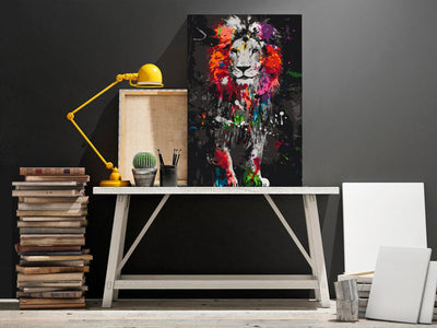 Kanva uz audekla "izkrāso pēc cipariem" - Krāsaina lauva, 40x60 cm Artgeist