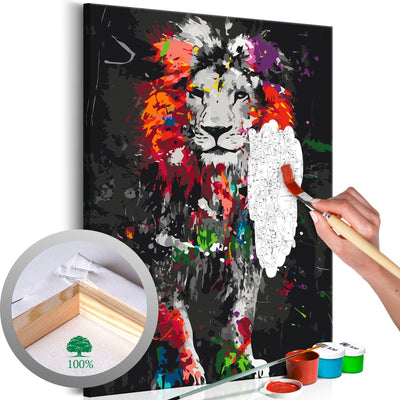 Kanva uz audekla "izkrāso pēc cipariem" - Krāsaina lauva, 40x60 cm Artgeist