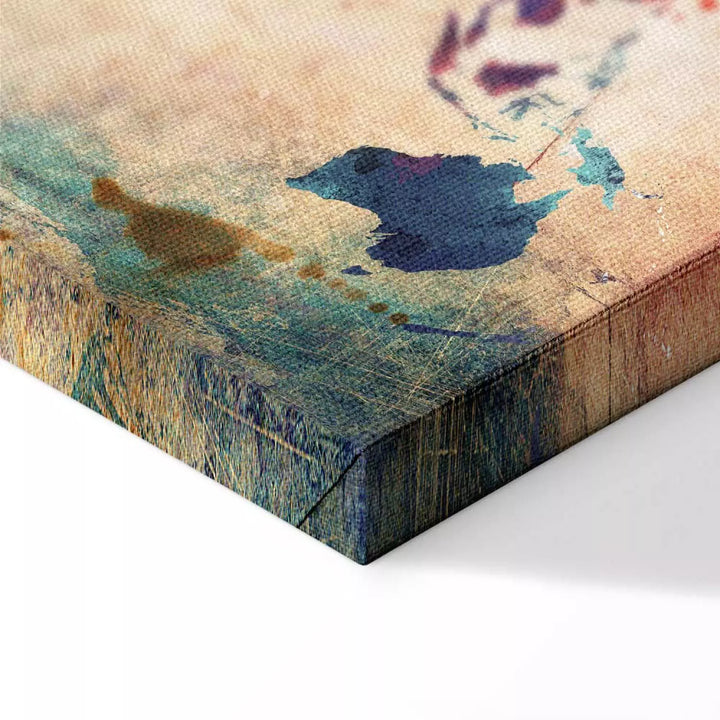 Kanva - Krāsaina abstrakta pasaules karte uz vintāžas bēša fona ART XL