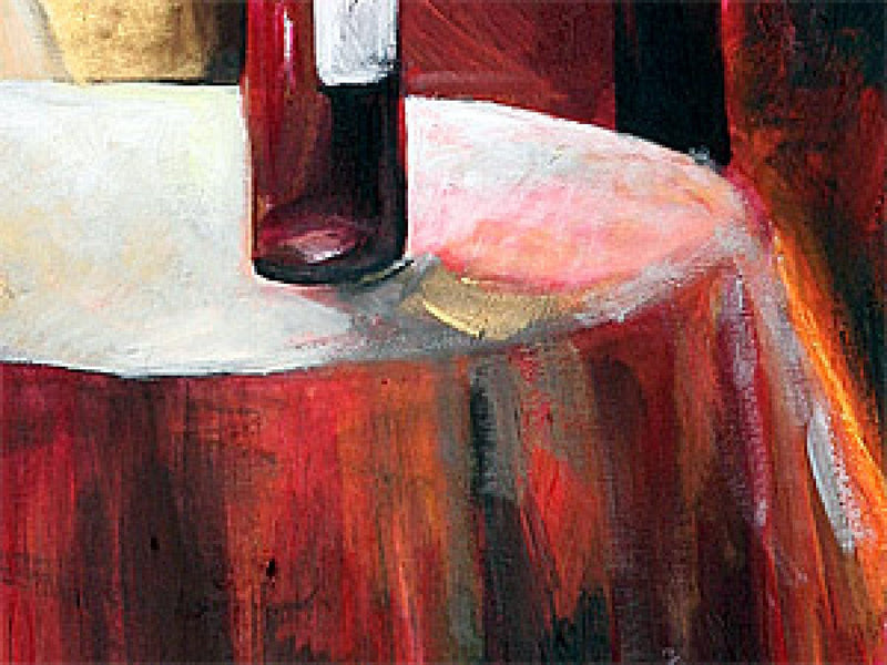 Glezna - Vientuļa sieviete ar sarkanvīna glāzi uz sarkana fona,  41377 Tapetenshop.lv.