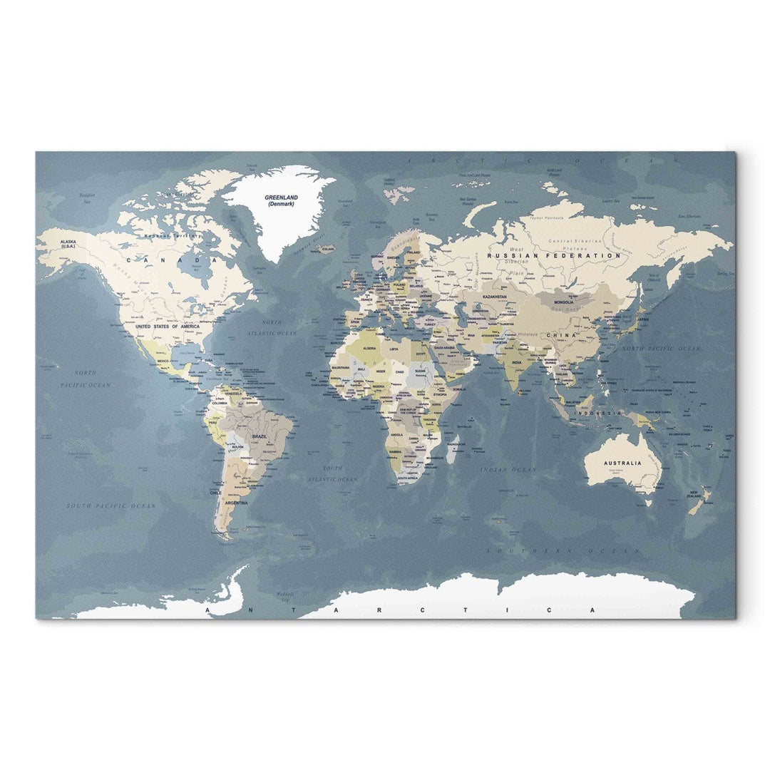 Glezna - Vintaža pasaules karte, zilā un bēšā krāsā - 151196 🗺️ G-ART