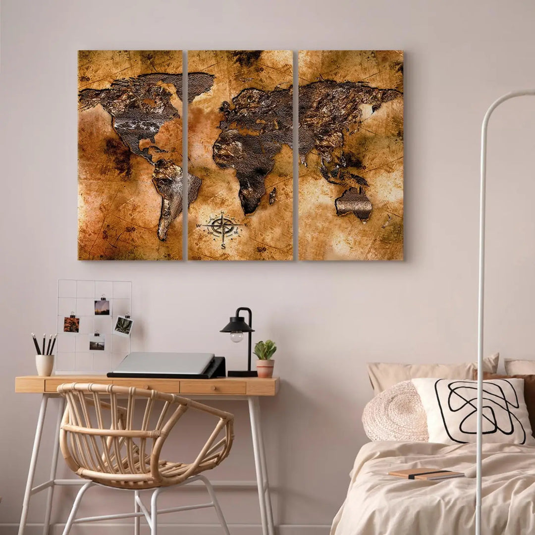 Kanva - Vintāžas pasaules karte brūnos toņos, 55248, (x3) ART XL