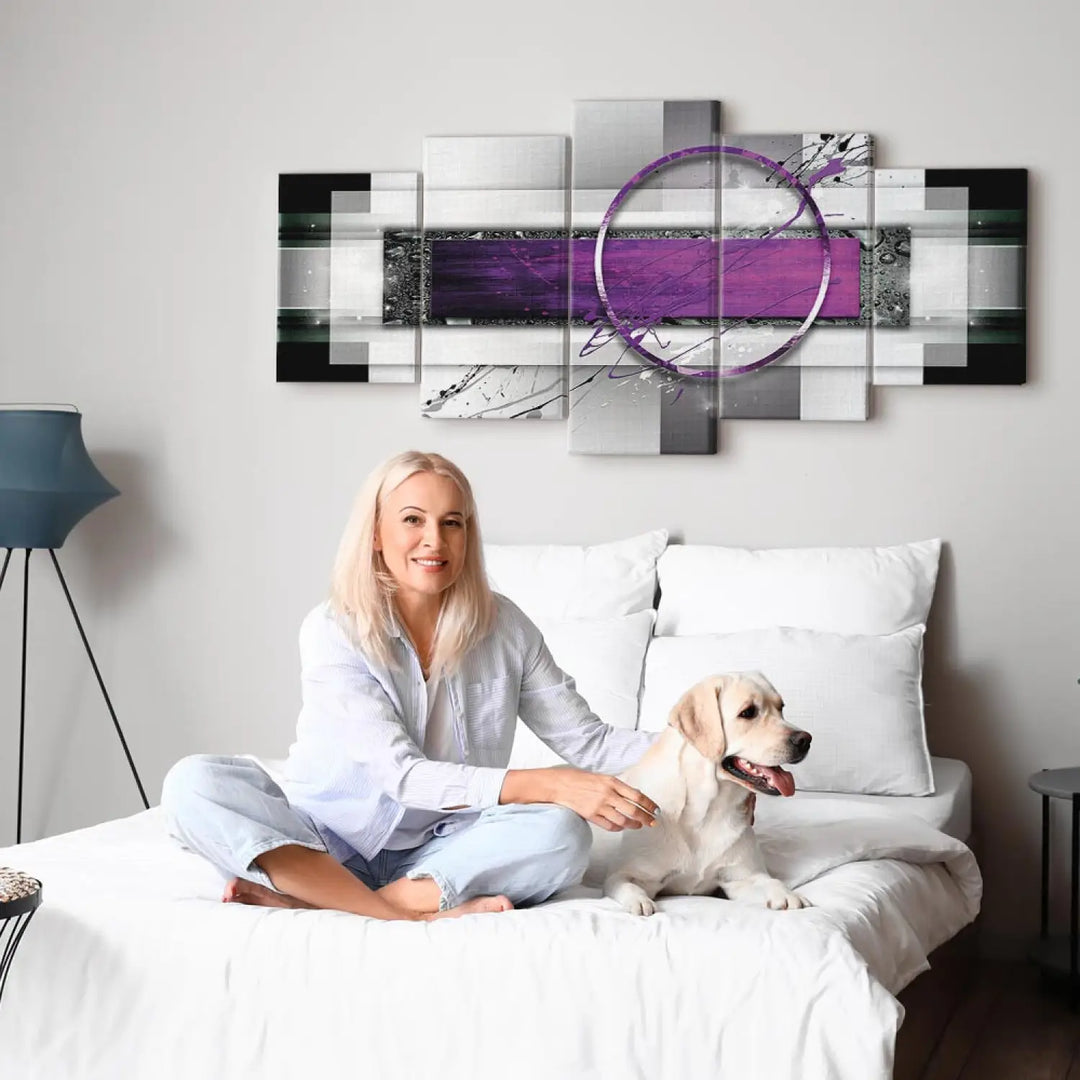 Kanva - Violeta apmale, ģeometriska abstrakcija pelēka un violetā, 50015 ART XL