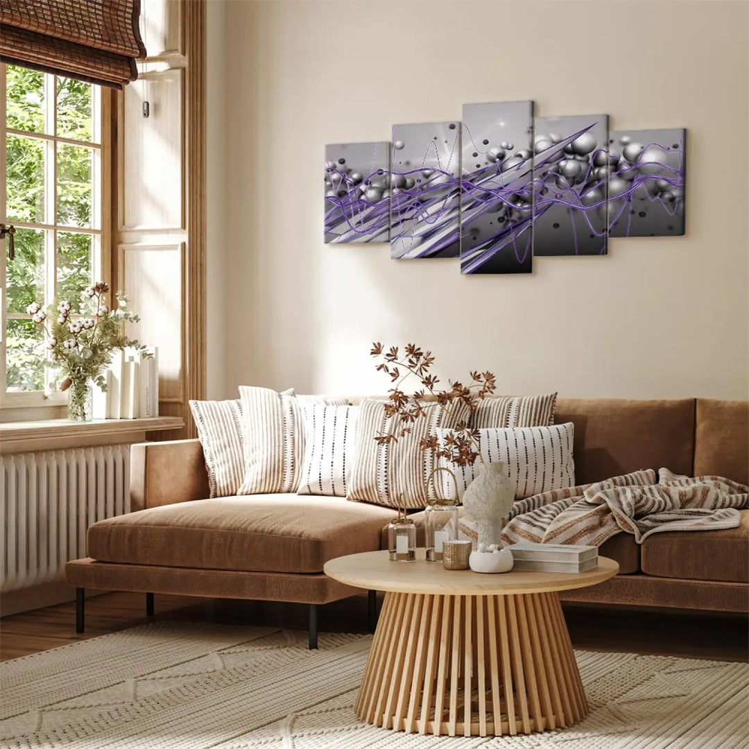 Kanva - violetas linijas un pelēkas sfēras uz dinamiska fona, 91906 ART XL