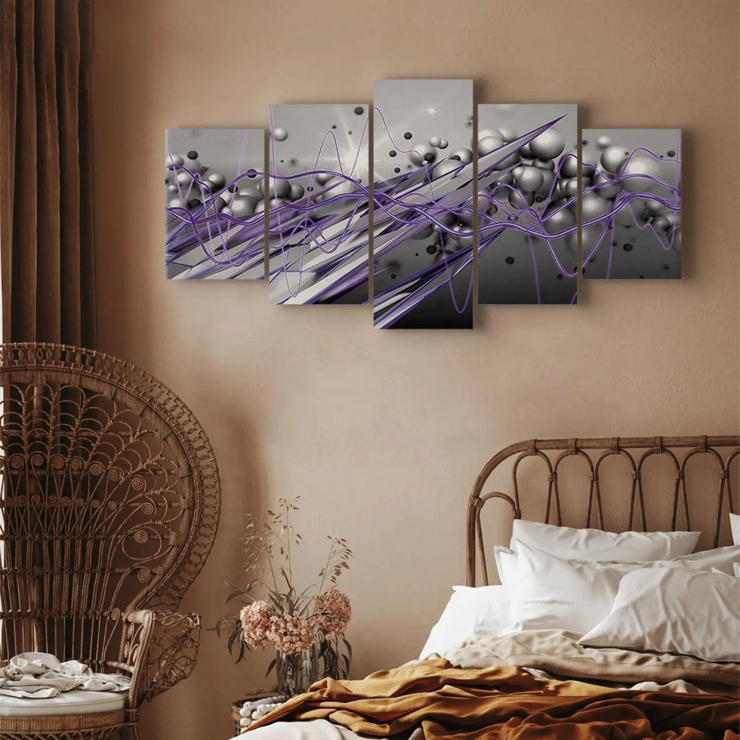 Kanva - violetas linijas un pelēkas sfēras uz dinamiska fona, 91906 ART XL