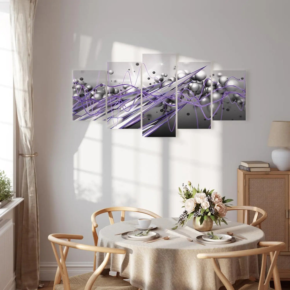 Kanva - violetas linijas un pelēkas sfēras uz dinamiska fona, 91906 ART XL