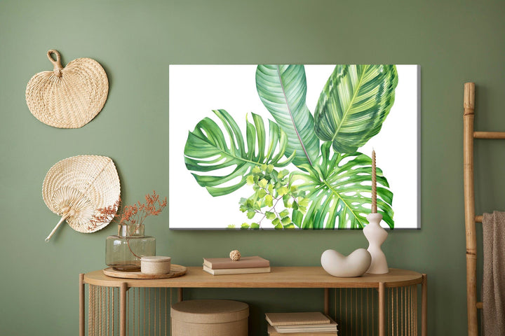 Kanva - Zaļas eksotiskas lapas, gleznotas ar akvareļu krāsām, N-1644 X-ART