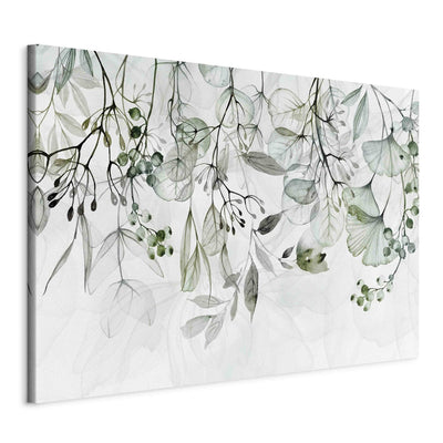 Glezna - Zaļās lapas un ziedi uz gaiša fona, 151421 Tapetenshop.lv