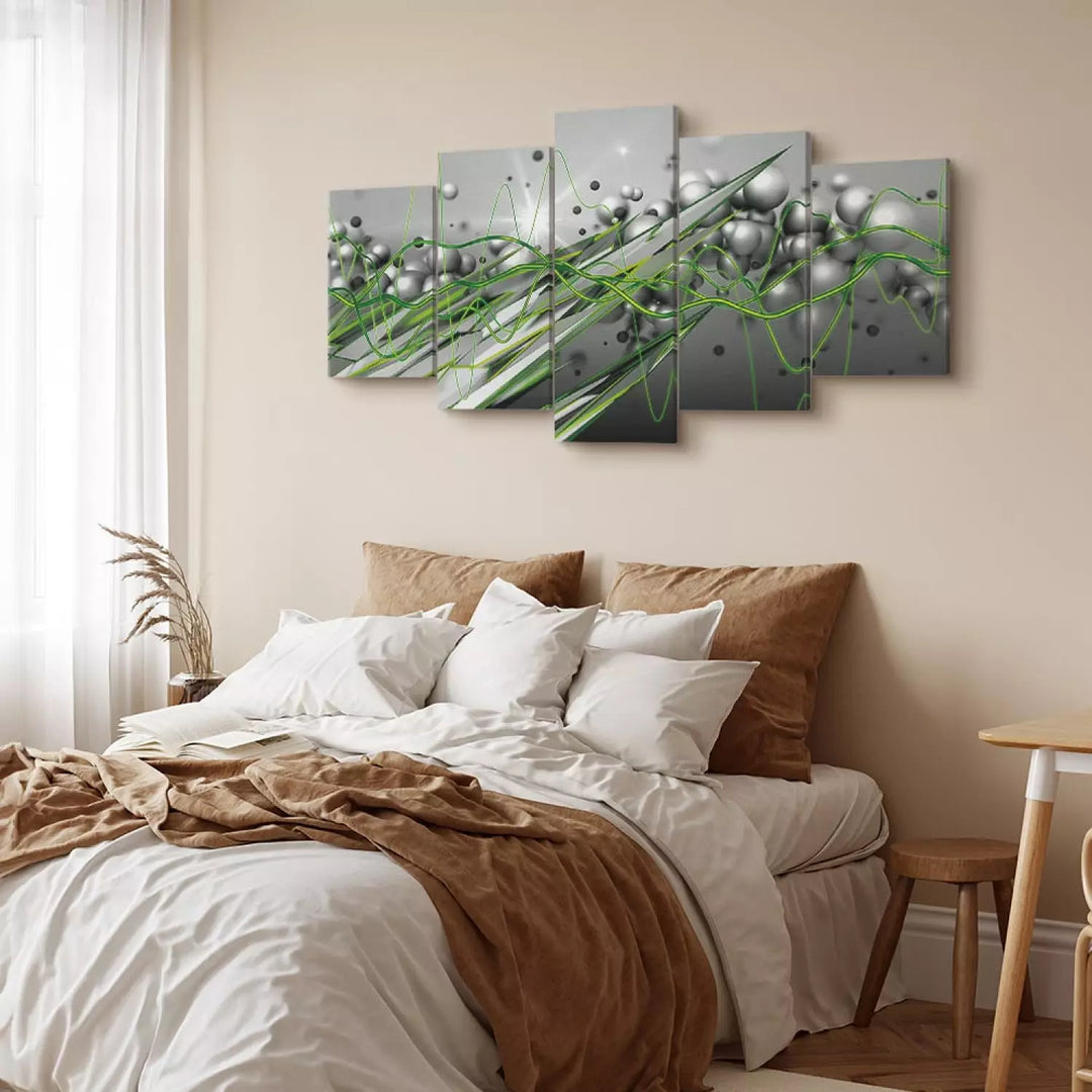 Kanva - Zaļš ritms | Abstrakcija pelēkā un zaļa krāsā ART XL