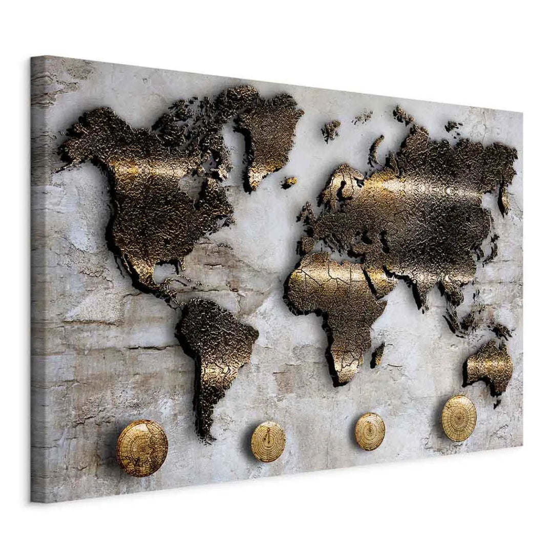 Kanva - Abstrakta zelta pasaules karte uz pelēka fona, 91144 ART XL
