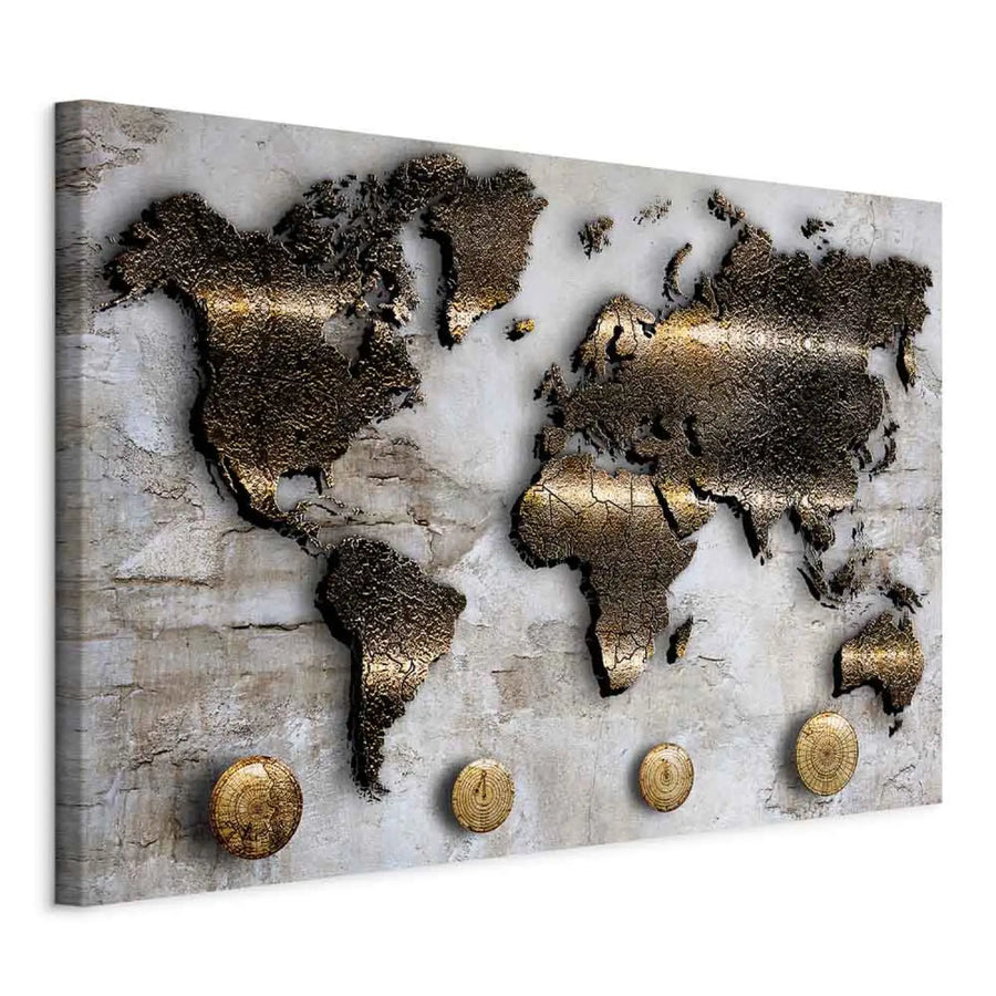 Kanva - Abstrakta zelta pasaules karte uz pelēka fona, 91144 ART XL
