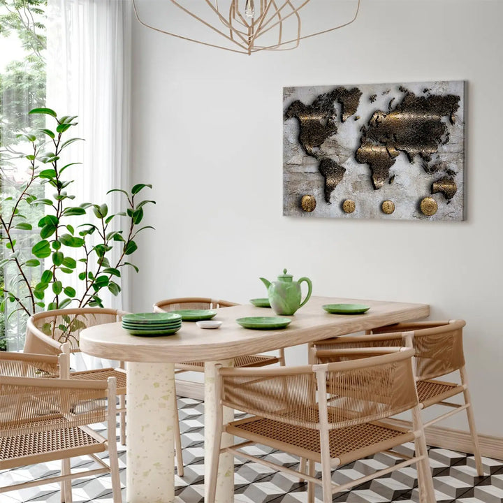 Kanva - Abstrakta zelta pasaules karte uz pelēka fona, 91144 ART XL