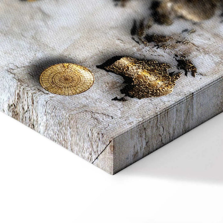 Kanva - Abstrakta zelta pasaules karte uz pelēka fona, 91144 ART XL