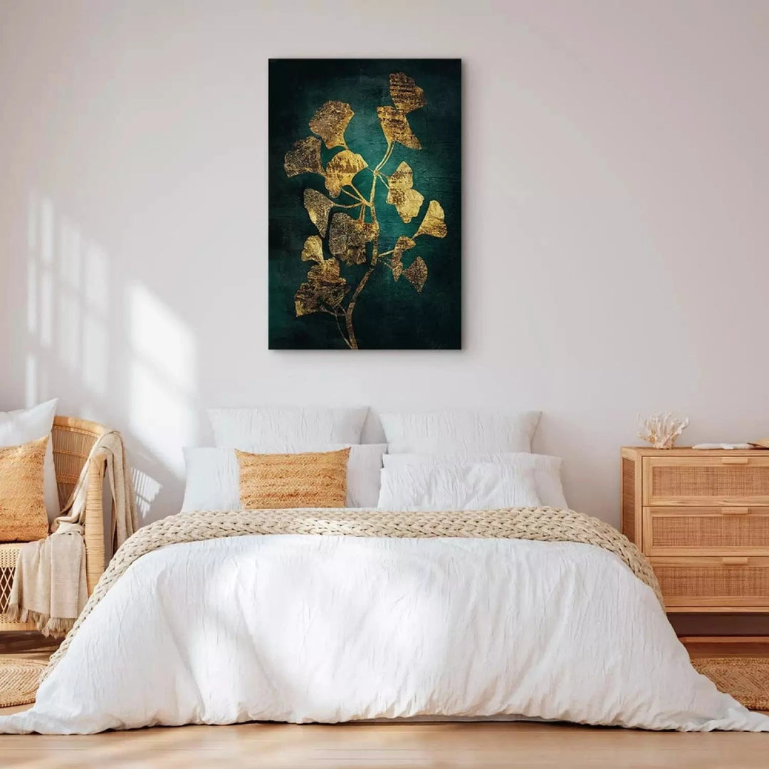 Kanva - Zelta lapas uz tumša fona - Spīduma kaisle - uz pasūtījumu G-ART