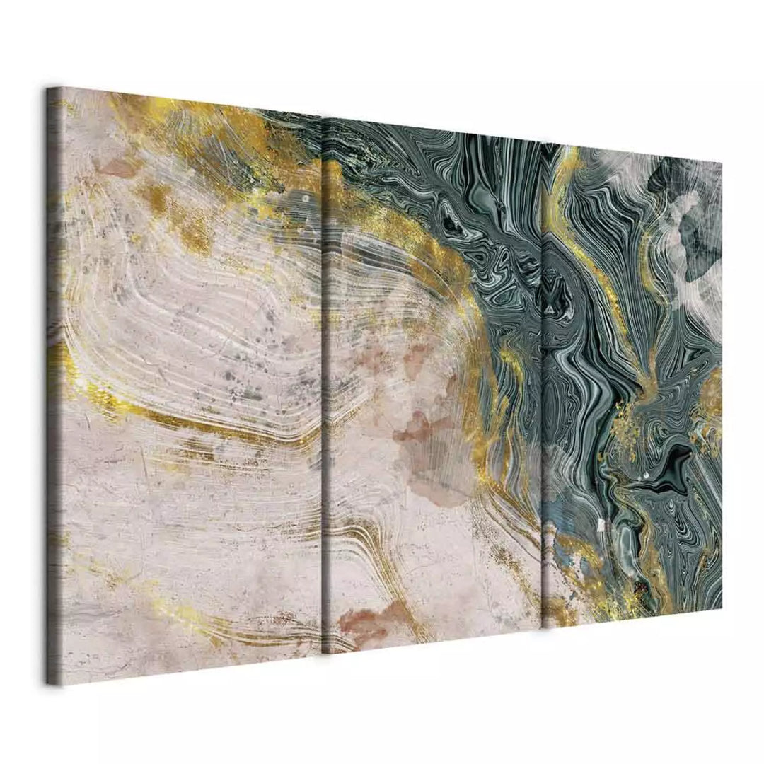 Glezna ar abstrakciju zeltā un malahītā krāsā (3 daļas) ART XL