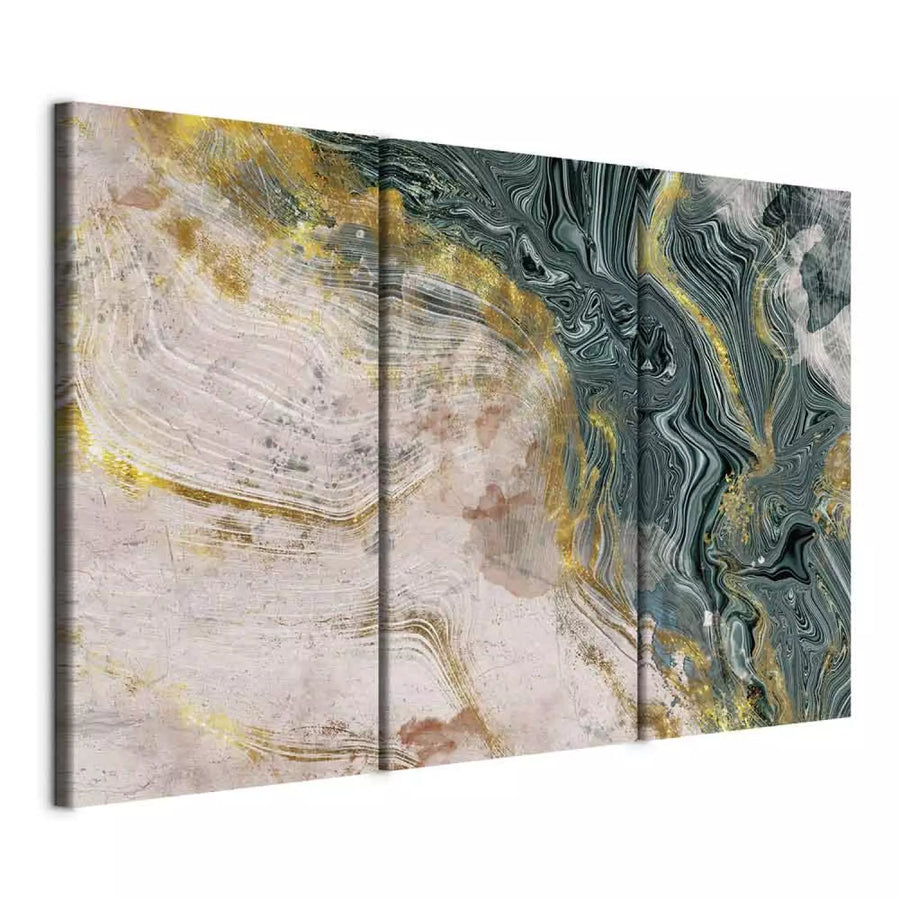 Glezna ar abstrakciju zeltā un malahītā krāsā (3 daļas) ART XL