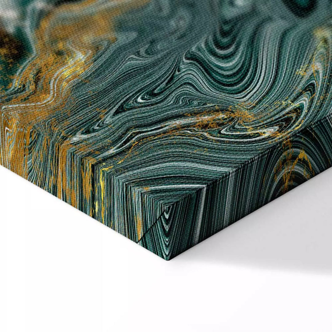 Glezna ar abstrakciju zeltā un malahītā krāsā (3 daļas) ART XL