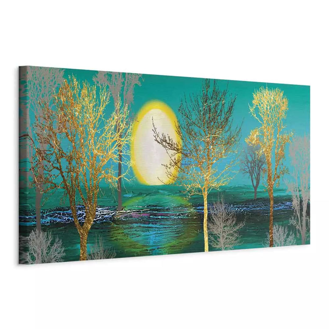 Kanva Zelta Mežs uz Tirkīza Fona – Moderns Dabas Motīvs ART XL