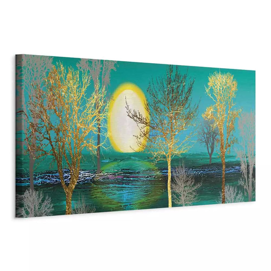 Kanva Zelta Mežs uz Tirkīza Fona – Moderns Dabas Motīvs ART XL