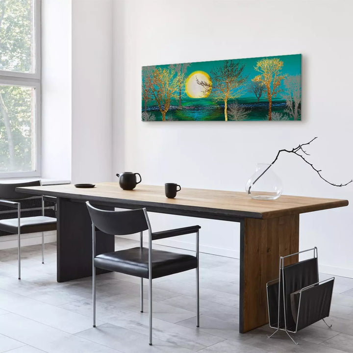 Kanva Zelta Mežs uz Tirkīza Fona – Moderns Dabas Motīvs ART XL