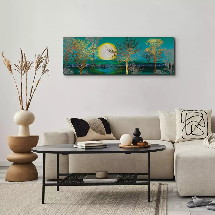 Kanva Zelta Mežs uz Tirkīza Fona – Moderns Dabas Motīvs ART XL