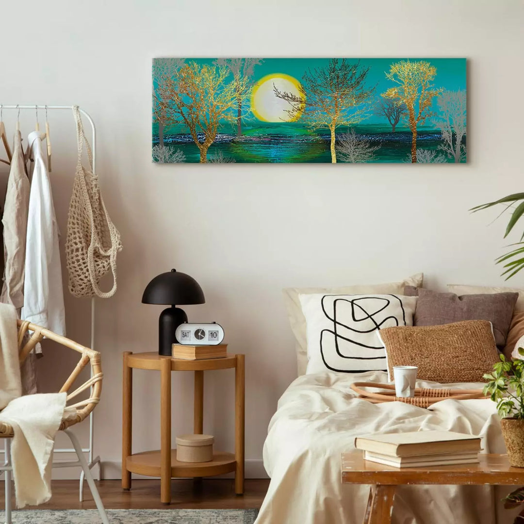 Kanva Zelta Mežs uz Tirkīza Fona – Moderns Dabas Motīvs ART XL