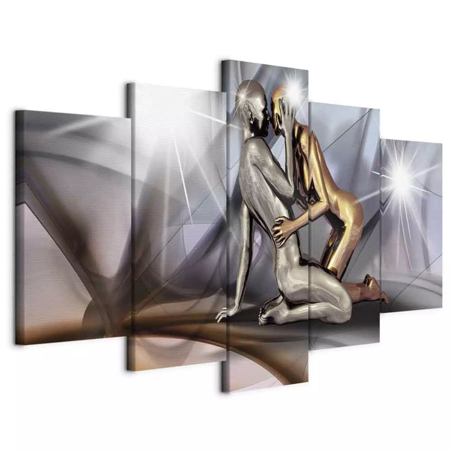 Kanva - Zelta pāris uz abstrakta pelēka fona ART XL