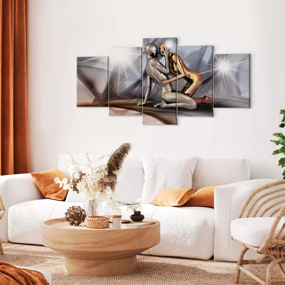 Kanva - Zelta pāris uz abstrakta pelēka fona ART XL