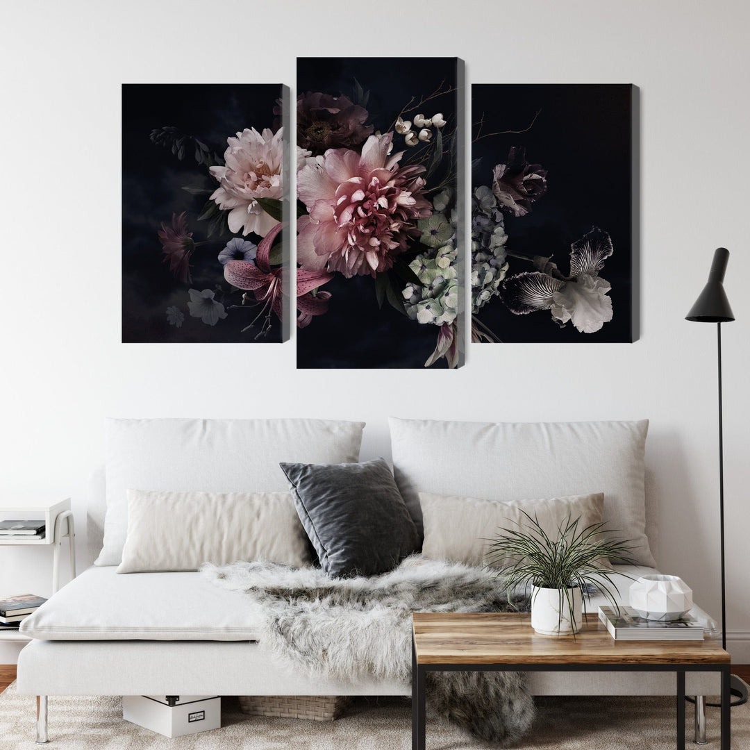 Kanva - Ziedi retro stilā uz tumša fona, N-3985 X-ART