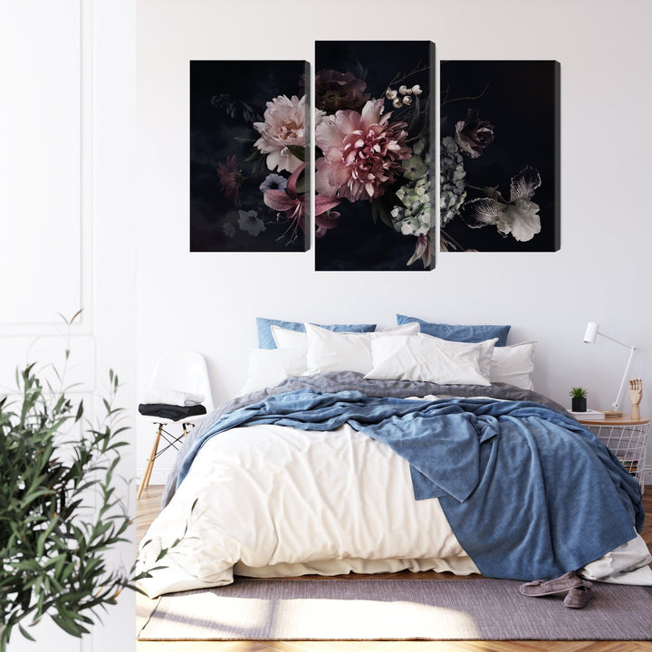 Kanva - Ziedi retro stilā uz tumša fona, N-3985 X-ART