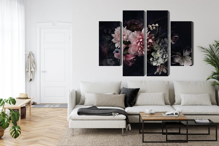 Kanva - Ziedi retro stilā uz tumša fona, N-3986 X-ART