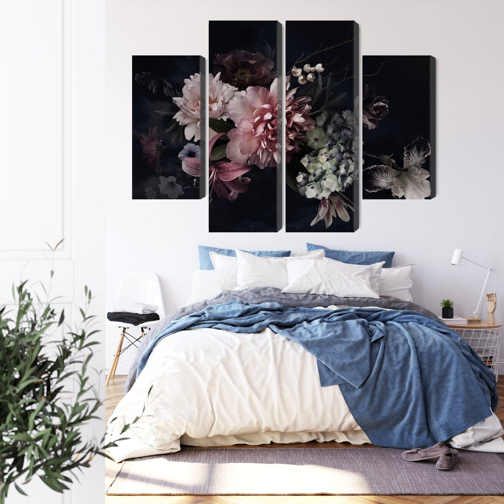 Kanva - Ziedi retro stilā uz tumša fona, N-3986 X-ART