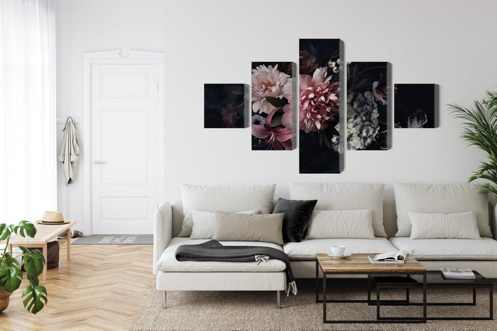 Kanva - Ziedi retro stilā uz tumša fona, N-3988 X-ART