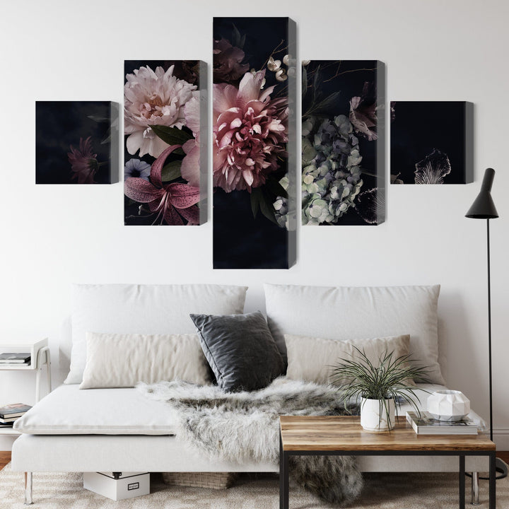 Kanva - Ziedi retro stilā uz tumša fona, N-3988 X-ART