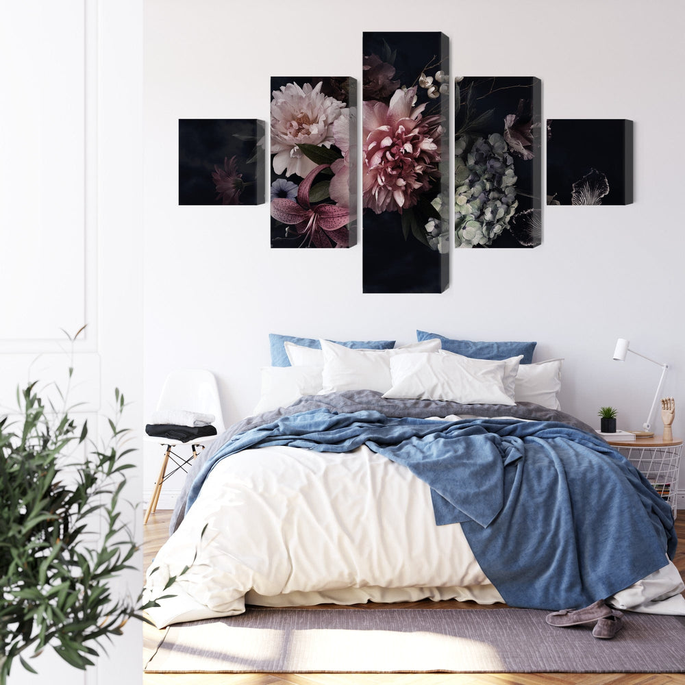 Kanva - Ziedi retro stilā uz tumša fona, N-3988 X-ART