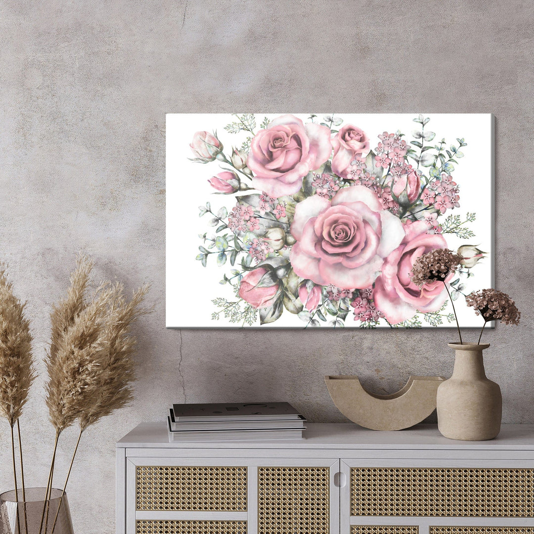 Kanva - Ziedi un rožu pumpuri, gleznoti ar akvareļu krāsām, N-1342 X-ART