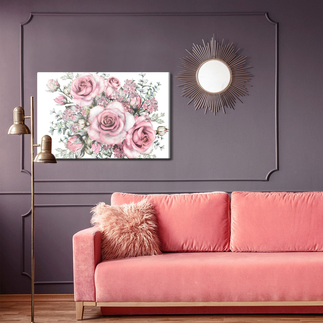 Kanva - Ziedi un rožu pumpuri, gleznoti ar akvareļu krāsām, N-1342 X-ART