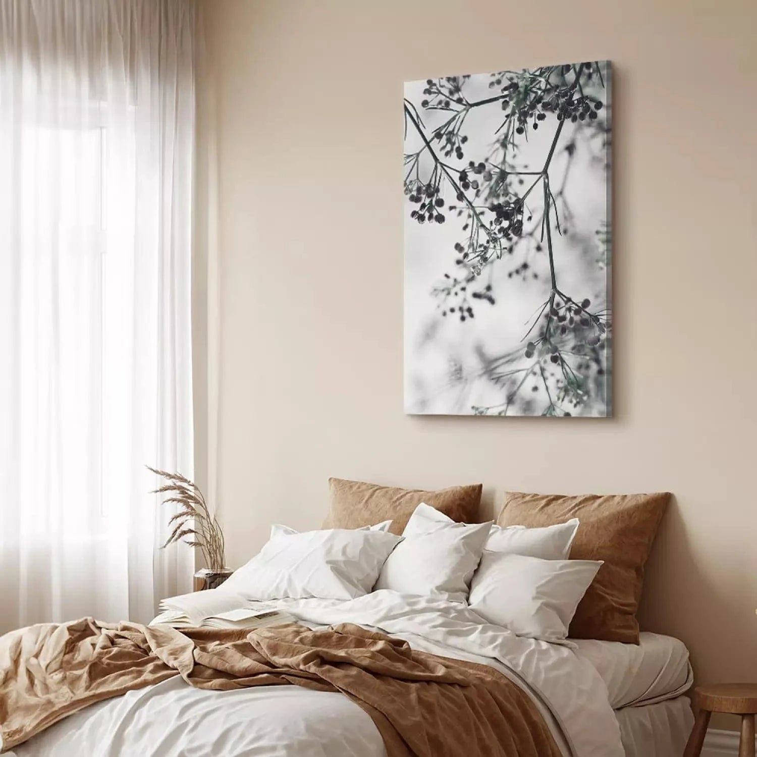 Kanva - Ziedoši zariņi (melnbalta versija),  (x 1), premium druka G-ART