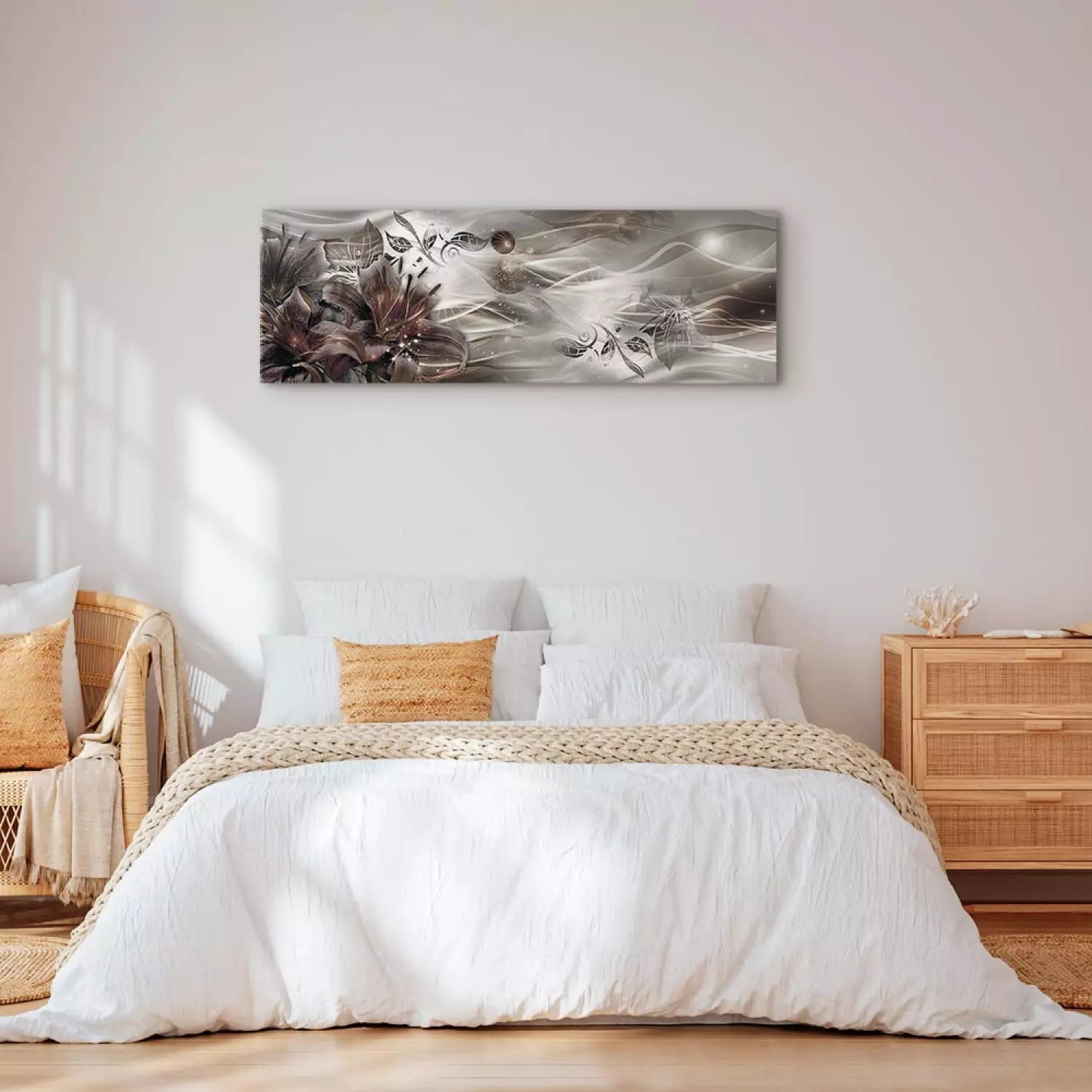 Kanva ar ziediem - Ziedu galaktika, pelēkā krāsā ART XL