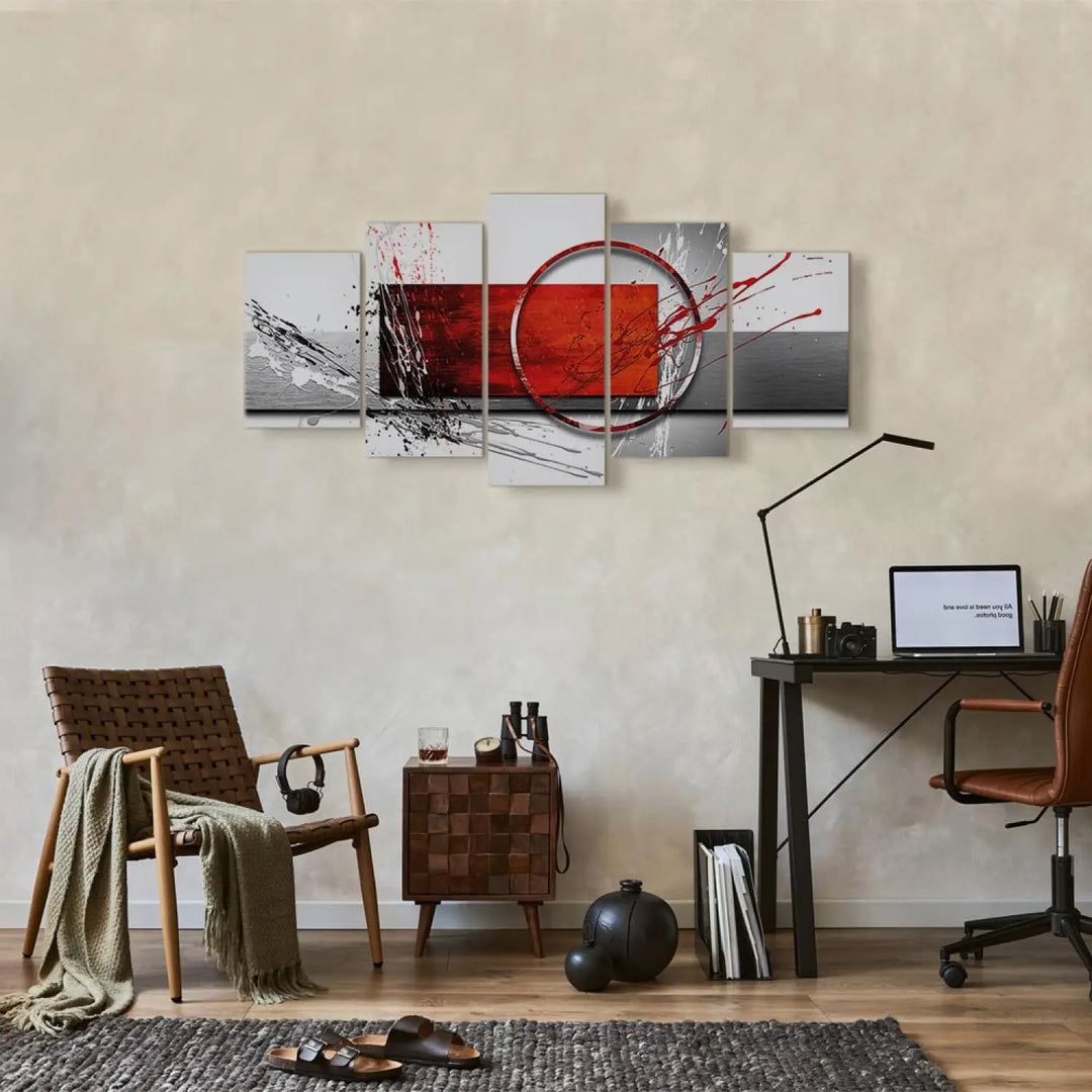 Kanva - Ziemas ekspresija | abstrakts raksts sarkanā, pelēkā krāsā ART XL