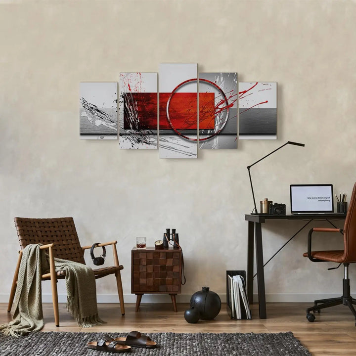 Kanva - Ziemas ekspresija | abstrakts raksts sarkanā, pelēkā krāsā ART XL