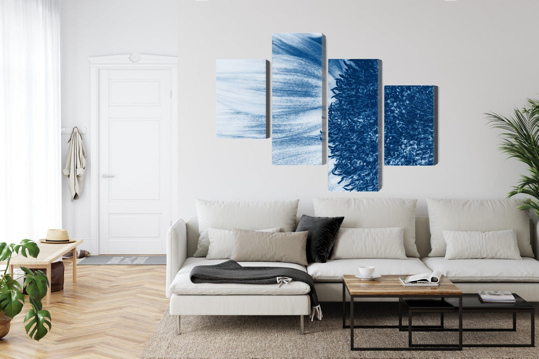 4 daļu kanva: Zila saulespuķe makro X-ART