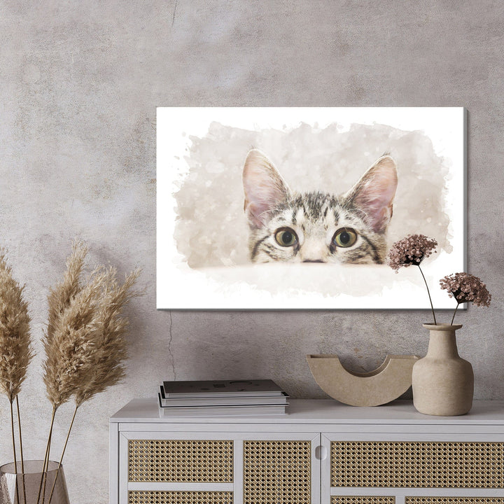 Kanva - Ziņkārīgs kaķēns, gleznojums ar akvareļkrāsām, N-1460 X-ART