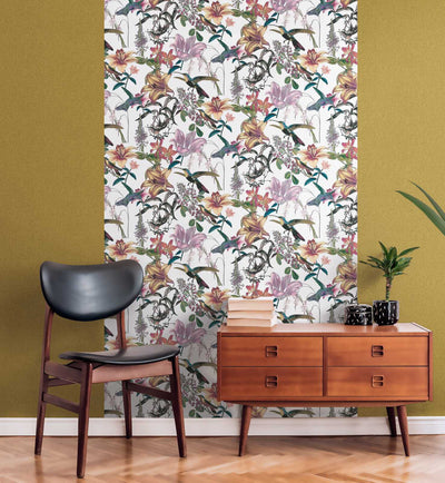 Krāsainas ziedu tapetes ar kolibri dizainu - daudzkrāsainas, 1340263 AS Creation
