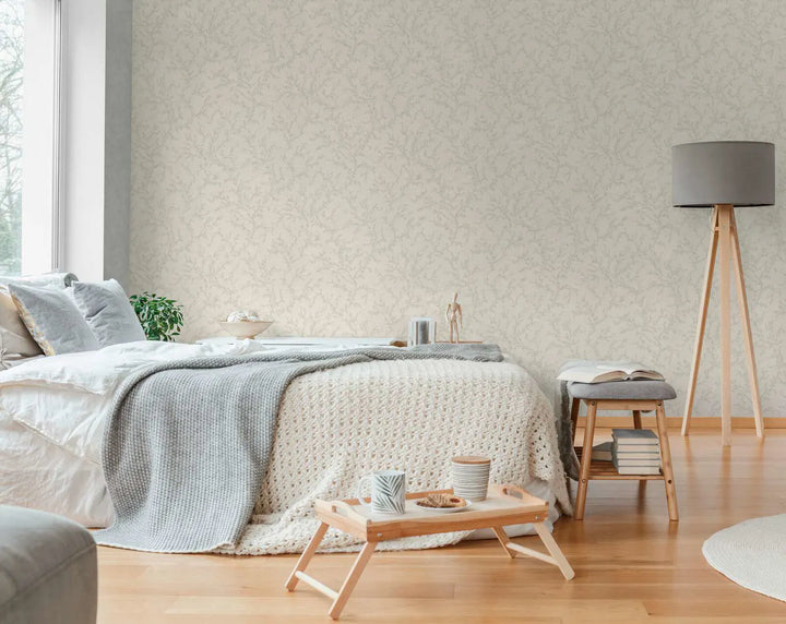 Tapetes dabiskos toņos ar smalku vītolu dizainu, gaiši pelēka, 3010567 AS Creation