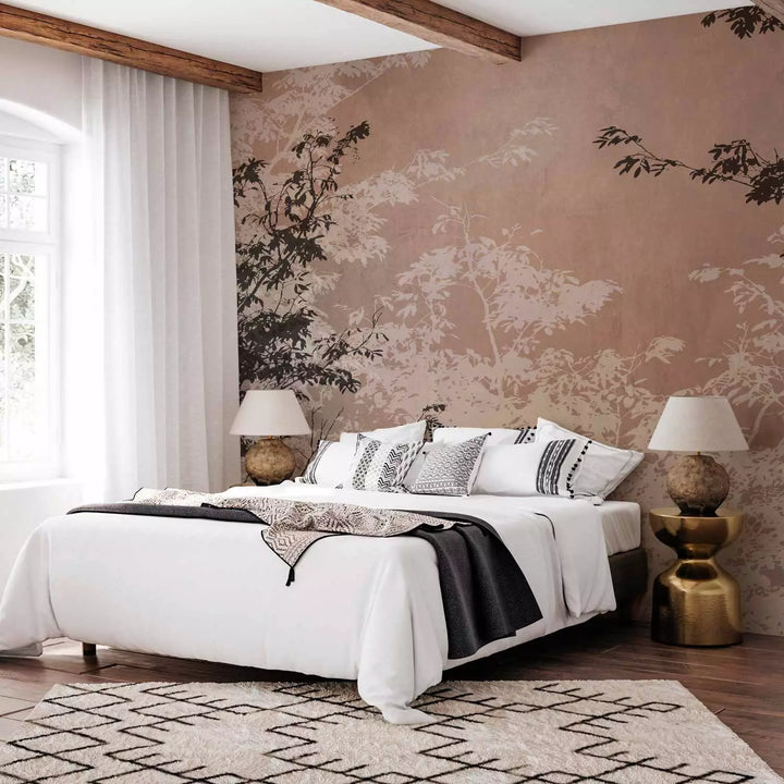 Fototapetai - Šviesiai ir tamsiai rudos medžio šakos rudame fone, 148819